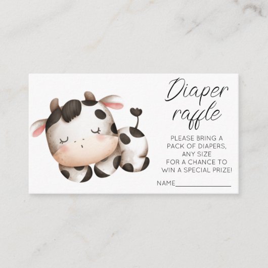 Koe thema baby shower luier loterij tickets informatiekaartje (Voorkant)