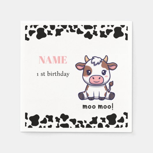 Koe Thema Eerste Verjaardag Servet (Voorkant)