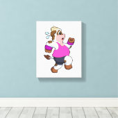 Koe tijdens uitvoering canvas afdruk (Insitu (Houten vloer))