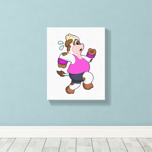 Koe tijdens uitvoering canvas afdruk (Insitu (Houten vloer))