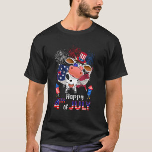 Koe Trots Amerikaanse Vlag Vuurwerk Gelukkig 4 jul T-shirt