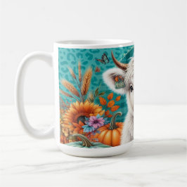 Koe tussen pompoenen en zonnebloemen koffiemok