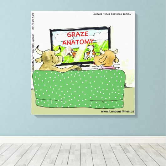 Koe TV Funny Cartoon Canvas Print (Insitu (Houten vloer))