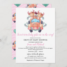 Koe tweelingmeisjes Baby shower rijden door Kaart
