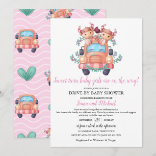 Koe tweelingmeisjes Baby shower rijden door Kaart