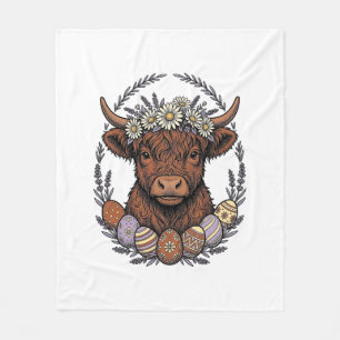 Koe uit de Hooglanden Paas Vintage Bloemenei Kunst Fleece Deken