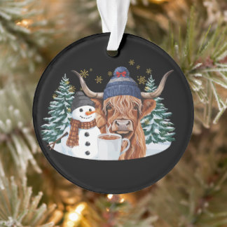 Koe uit de Hooglanden Sneeuwman Warme Chocolade Ke Ornament