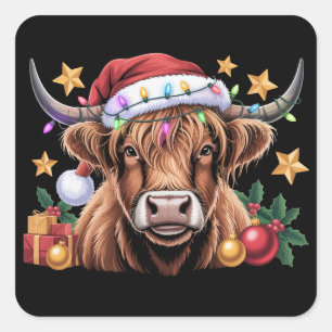 Koe uit Hoogland Kerst Pinkers Boerderij Boer Dier Vierkante Sticker