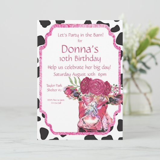 Koe Uitnodiging, Koe Birthday Party Kaart (Staand voorkant)