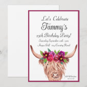 Koe Uitnodiging, Longhorn Koe Bloemen Verjaardag Kaart (Voorkant / Achterkant)