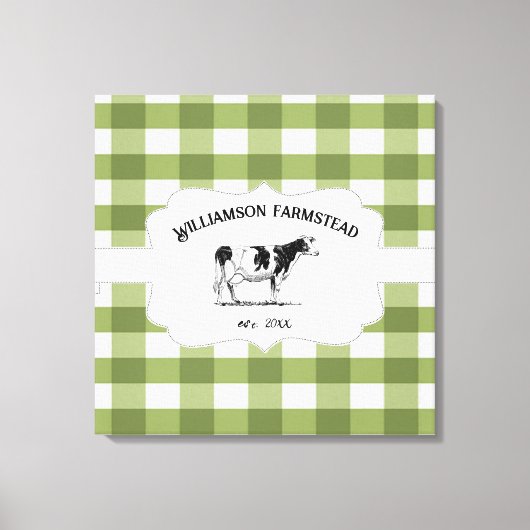 Koe van Boerderij met groene buffalo-spelden Canvas Afdruk (Voorkant)