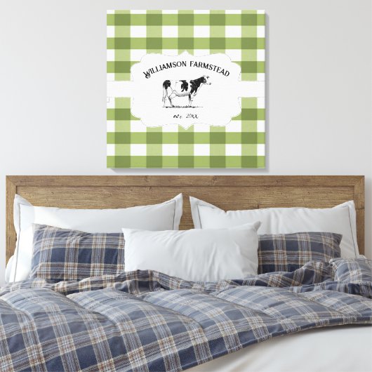 Koe van Boerderij met groene buffalo-spelden Canvas Afdruk (Insitu (Slaapkamer))