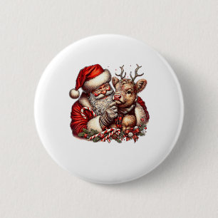 Koe van Christmas Highland met de Santa Scottish V Ronde Button 5,7 Cm