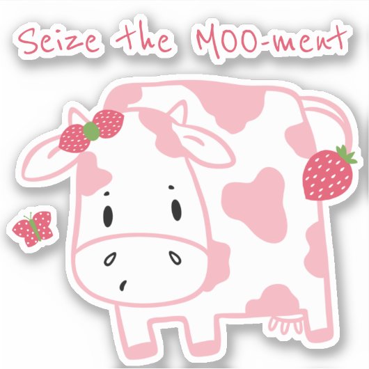 Koe van Cute Strawberry | De azijn van het moo-men Sticker (Voorkant)
