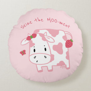 Koe van Cute Strawberry   De Moo-ment in beslag ne Rond Kussen