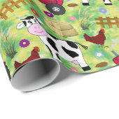 koe van de boerderij- en rode trekker cadeaupapier (Rol Hoek)