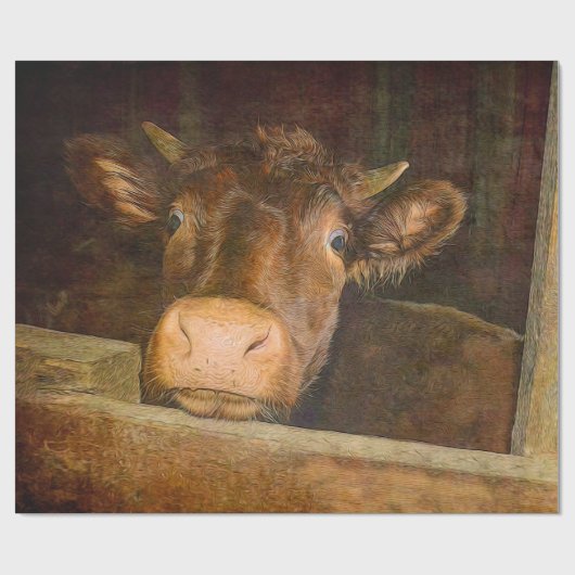 Koe van de textielsector in barn - rustic Cadeaupapier (Vlak)