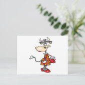 koe van gekke dame winkelper tekenfilm briefkaart (Staand voorkant)