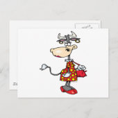 koe van gekke dame winkelper tekenfilm briefkaart (Voorkant / Achterkant)