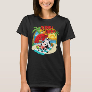 Koe van geroosterd rundvlees op doorlatende strand t-shirt