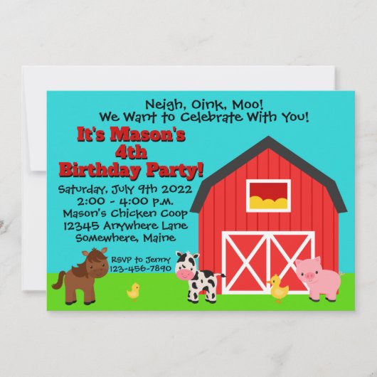 Koe van het Barn-Boerderij Pig. Birthday Party Kaart (Voorkant)