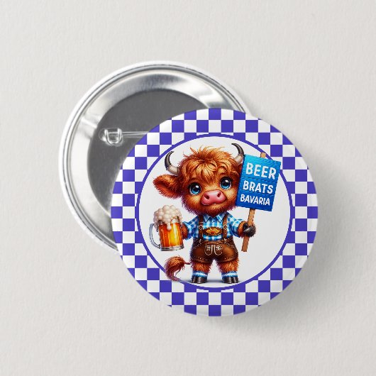 Koe van het Oktoberfest Highland Ronde Button 5,7 Cm (Voorkant /achterkant)