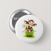 Koe van Jersey in gras Ronde Button 5,7 Cm (Voorkant /achterkant)