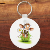 Koe van Jersey in gras Sleutelhanger (Voorkant)