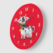 koe van schattig land houdt van grote klok (Hoek)