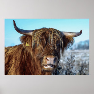 Koe van Shaggy Highland Beef Oil Painting Poster