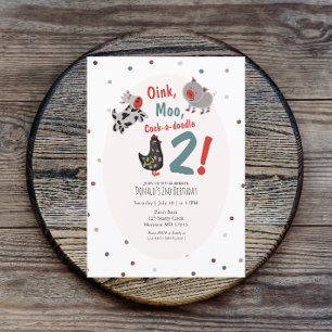Koe Varken Boerderij Tweede Verjaardag Uitnodiging