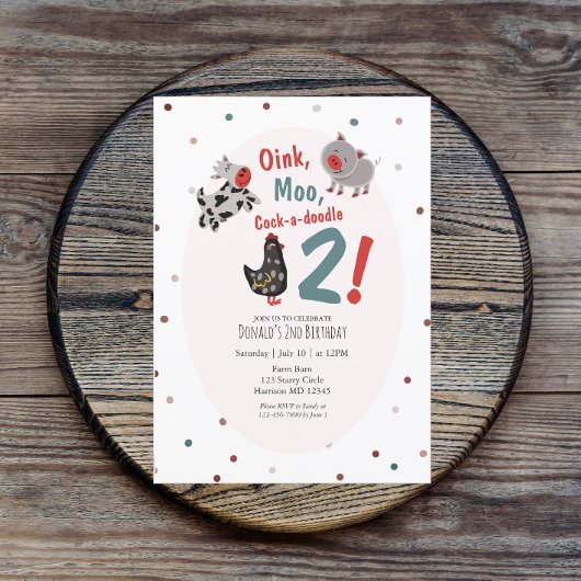 Koe Varken Boerderij Tweede Verjaardag Uitnodiging