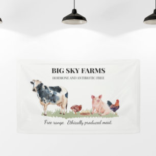 Koe Varken Dier Boerderij Boerderij Aquarel Spandoek
