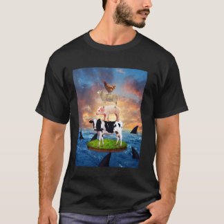Koe Varken Schaap Kip Op De Zee Haaien Grappige An T-shirt