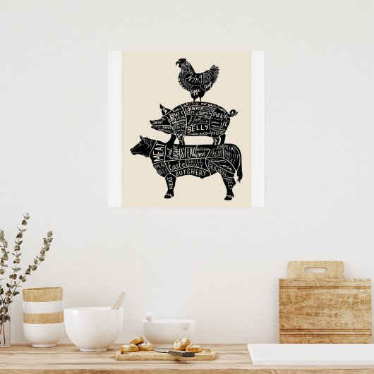 Koe Varkenspuikdelen Poster (Keuken)