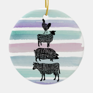 koe varkensvlees snijdt kleine stukjes keramisch ornament