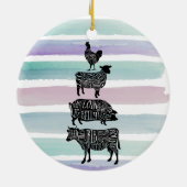 koe varkensvlees snijdt kleine stukjes keramisch ornament (Achterkant)