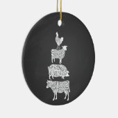 koe varkensvlees snijdt kleine stukjes keramisch ornament (Rechts)