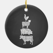 koe varkensvlees snijdt kleine stukjes keramisch ornament (Achterkant)