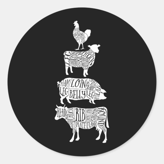 koe varkensvlees snijdt kleine stukjes ronde sticker (Voorkant)