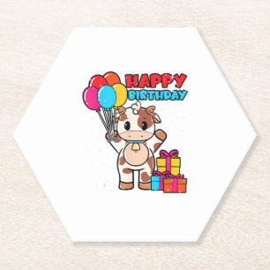 Koe Verjaardag Ballon Theme Catleman Boer Schattig Kartonnen Onderzetters