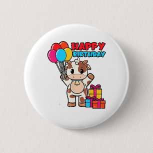 Koe Verjaardag Ballon Theme Catleman Boer Schattig Ronde Button 5,7 Cm