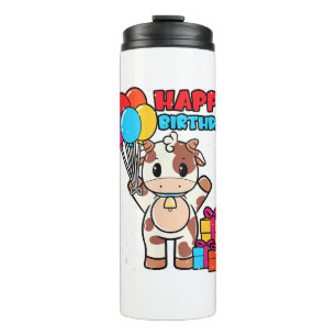 Koe Verjaardag Ballon Theme Catleman Boer Schattig Thermosbeker