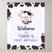 Koe verjaardag blauwe feestelijke welkomstbord poster (Voorkant)