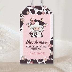 Koe Verjaardag Bloemen Roze Dank Moo Favor Tags Cadeaulabel