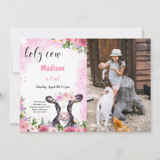 Koe Verjaardag Foto Uitnodiging (Voorkant)