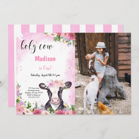 Koe Verjaardag Foto Uitnodiging (Voorkant / Achterkant)