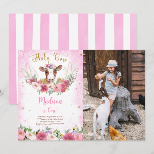 Koe Verjaardag Foto Uitnodiging (Voorkant / Achterkant)
