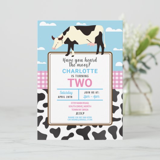Koe Verjaardag Nodig twee 2e Heilige Koe Feest uit Kaart (Staand voorkant)