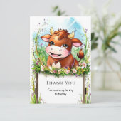 Koe verjaardag voor kinderen bewerkbaar bedankkaart (Staand voorkant)